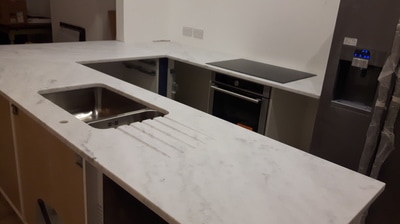 white Carrara kitchen worktop